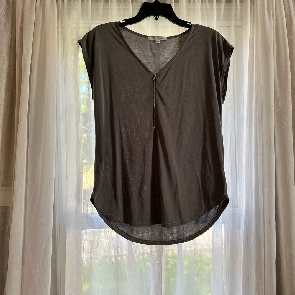 Green Envelop Sheer Zip-front Top